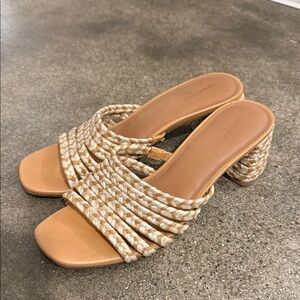 Braided Strap Tan Slide Heels - Women